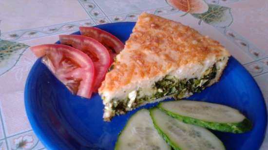 Torta in gelatina con uova, cipolle verdi e spinaci