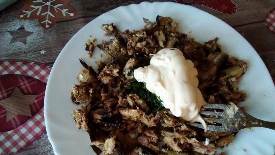 Puff salad with sprats