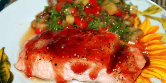 Pritong salmon na may soy-mustard glaze