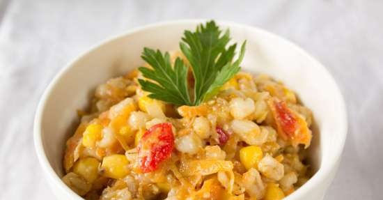 Pearl barley porridge with corn