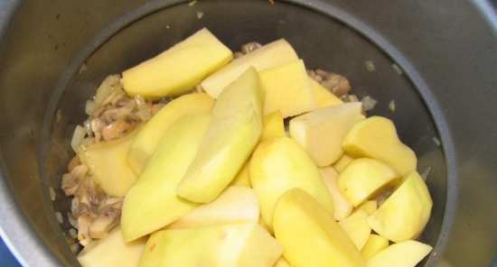 Patatas na may mga champignon sa Comfort Fy 500 pressure cooker