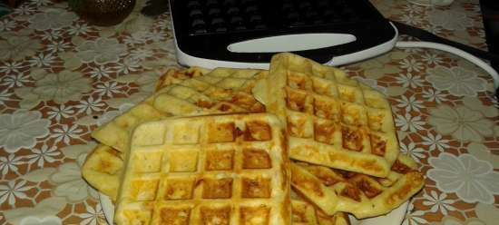 Makapal na waffles ng karne na may feta cheese at herbs