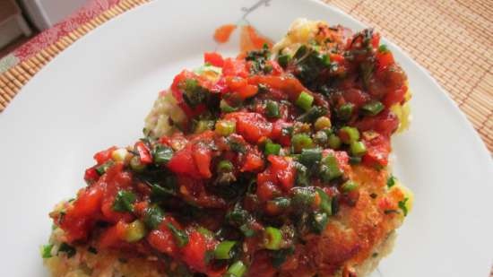 Chuletas de patata y cangrejo con salsa según la receta de Jamie Oliver