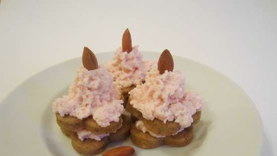 Almond and fish cookies with crab cream