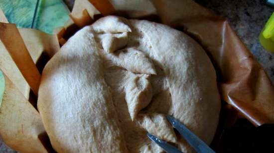 Three-flour bread with chicory on mixed dough with old dough (oven)