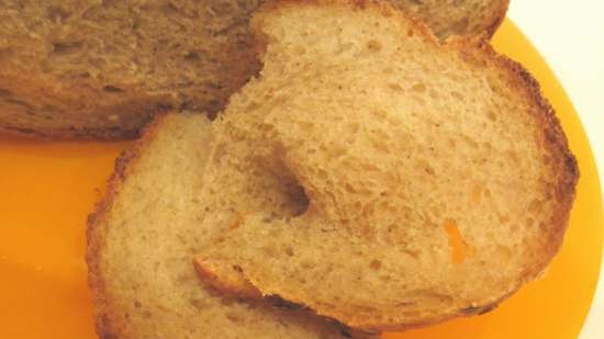 Bread of three types of flour on milk thistle broth with cabbage brine on mixed dough with old dough (oven)