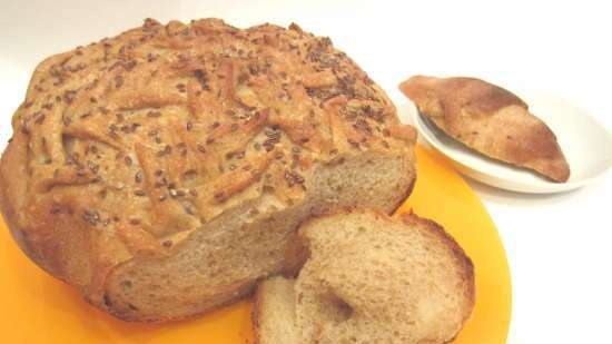 Bread of three types of flour on milk thistle broth with cabbage brine on mixed dough with old dough (oven)