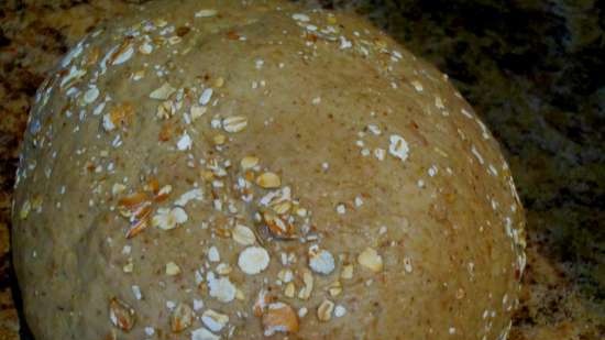 Pane da una miscela di fiocchi su vecchio impasto e salamoia di cavolo (macchina per il pane senza modalità di cottura)