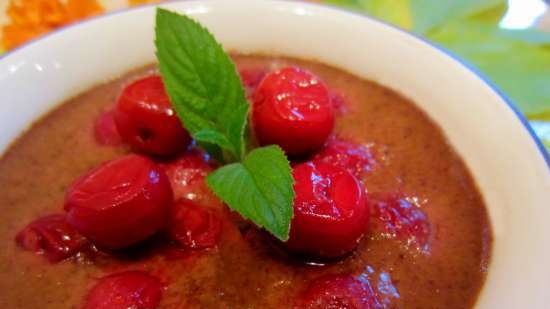 Chocolate cream (Pots de creme) with cherries