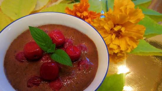 Chocolate cream (Pots de creme) with cherries