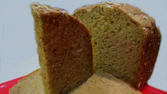 Pane da una miscela di fiocchi su vecchio impasto e salamoia di cavolo (macchina per il pane senza modalità di cottura)