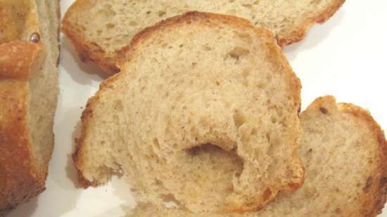 Bread of three types of flour on milk thistle broth with cabbage brine on mixed dough with old dough (oven)