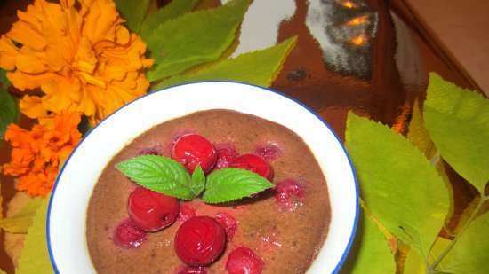 Chocolate cream (Pots de creme) with cherries