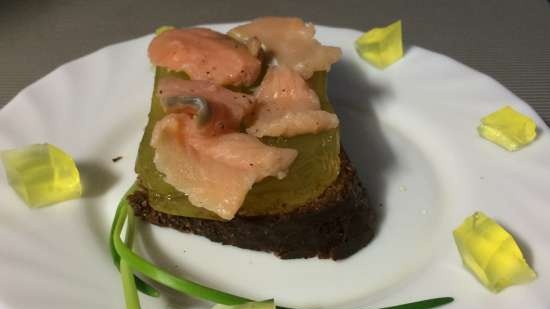 Licht gezouten zalm met komkommergelei