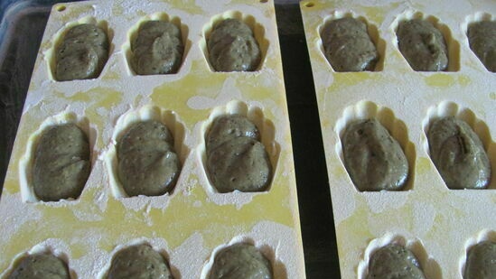 Madeleine with matcha tea and chocolate icing