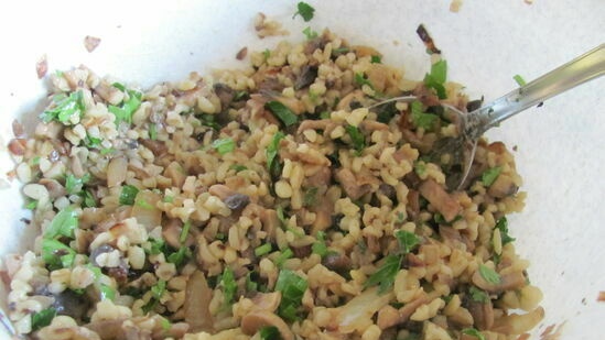 Pebre farcit de bulgur i bolets (magre)