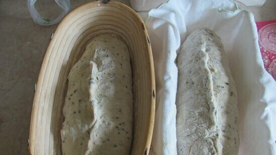 Boterbrood met zwarte sesamzaadjes, kaas en zongedroogde tomaten