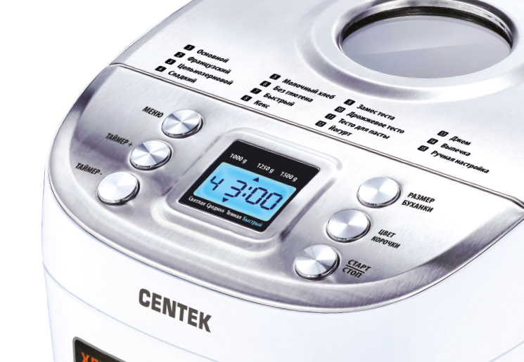 ข้อมูลจำเพาะของเครื่องทำขนมปัง Centek CT-1415 และคู่มือการใช้งาน