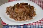 Cutlets stewed in mushroom sauce