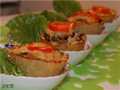 Dough baskets for potato pancakes with mushroom filling and cheese