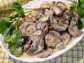 Beef kidneys with mushrooms in sour cream