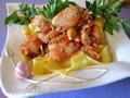 Pasta Papardelli con patas de ninfa del amanecer