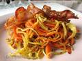 Glazed vegetable spaghetti with bacon