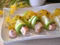 Steamed salmon in zucchini, with mango sauce