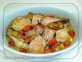 Pollo al horno con ciabatta y tomates