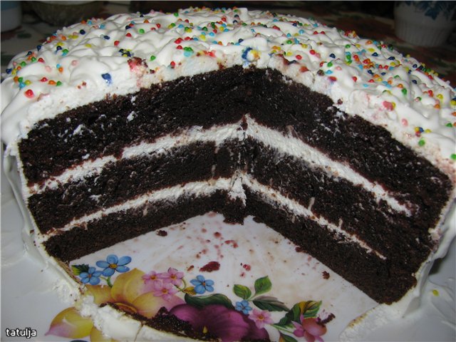 Chocolate cake on boiling water