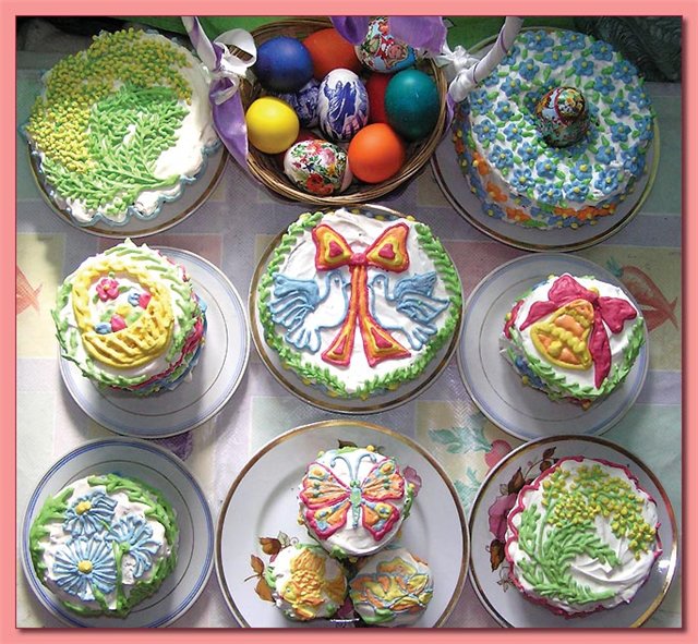 Examples of decorating Easter cakes and Easter