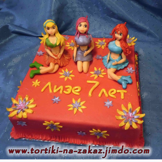 Mga cake na may mga engkanto batay sa cartoon Winx at iba pa