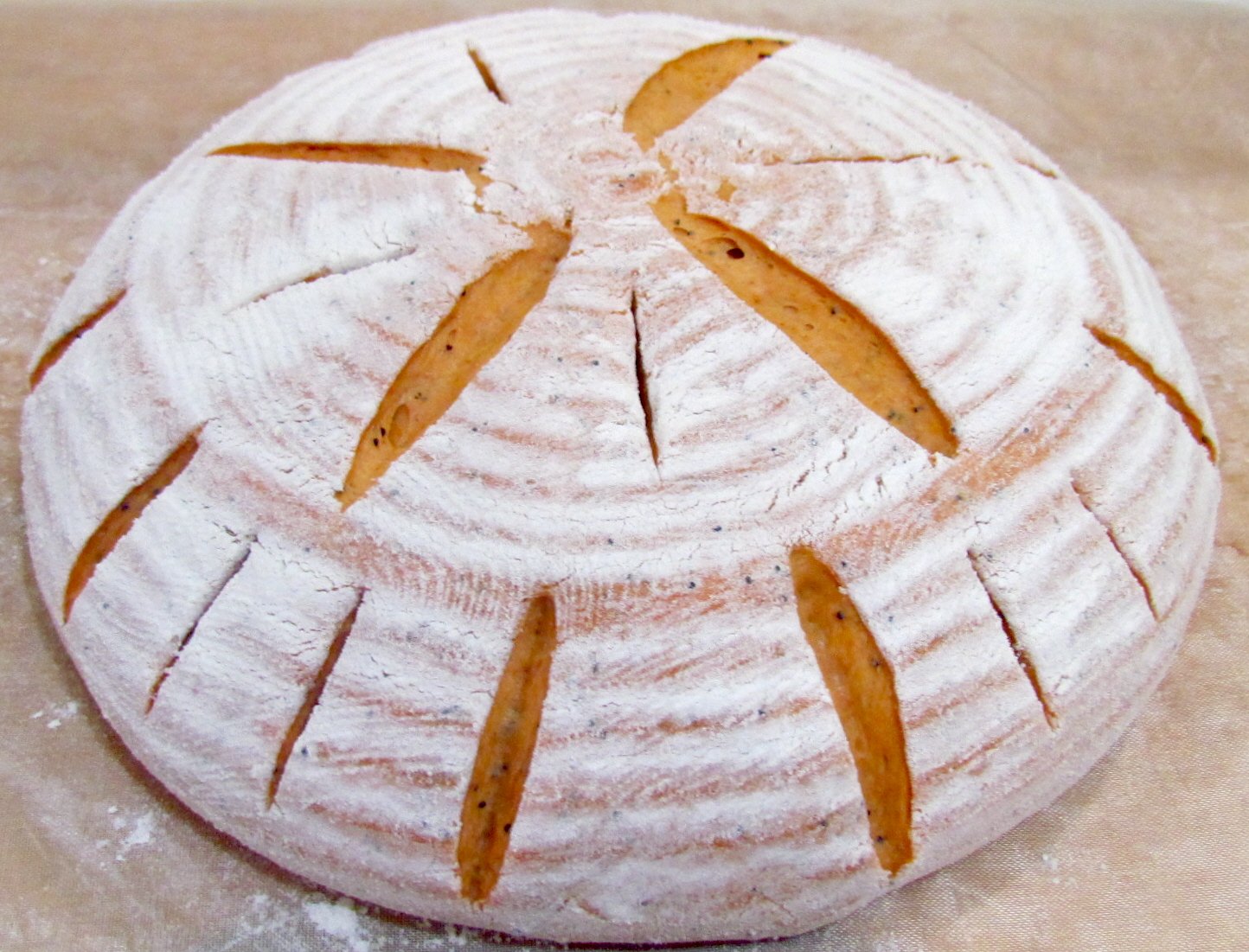 Sourdough pumpkin bread in the oven