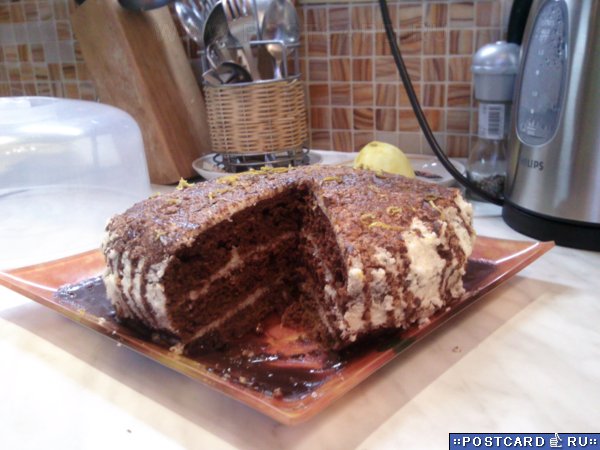 Chocolate cake on boiling water