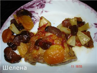 Chicken thighs with dried fruits and pineapple (multicooker-pressure cooker Polaris 0305)