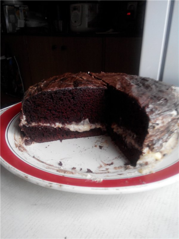 Chocolate cake on boiling water