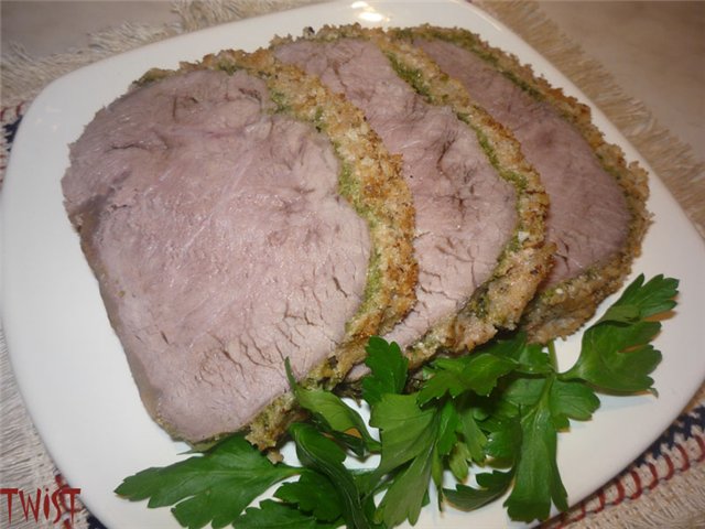 Beef in a crispy nut crust