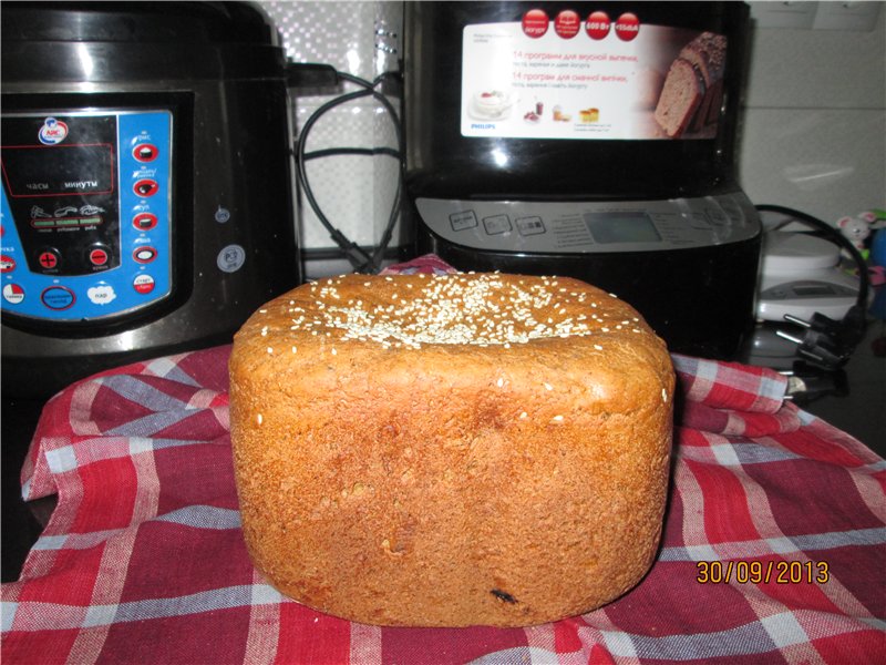 Pan de trigo y centeno con ciruelas pasas y semillas de calabaza para Panasonic (SD-2502)