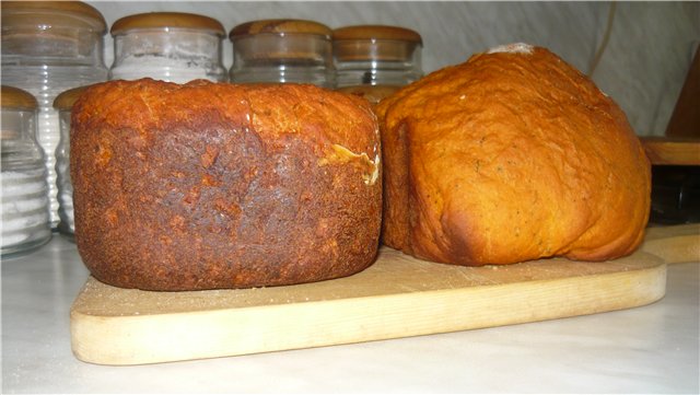 Pane italiano con basilico in una macchina per il pane