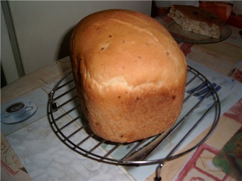 Pane italiano con cipolle e origano con pomodori in una macchina per il pane