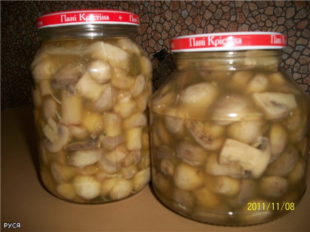 Ingemaakte champignons in huisstijl