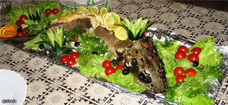 Whole baked sturgeon