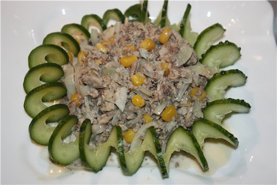 Saury salad Medbratovsky seductive