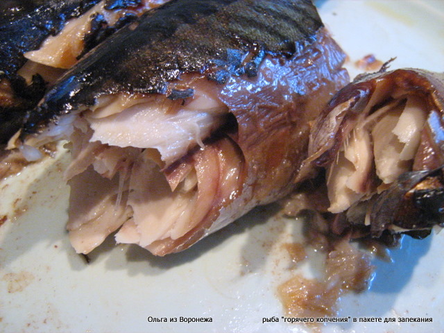 Hot smoked mackerel in a roasting bag