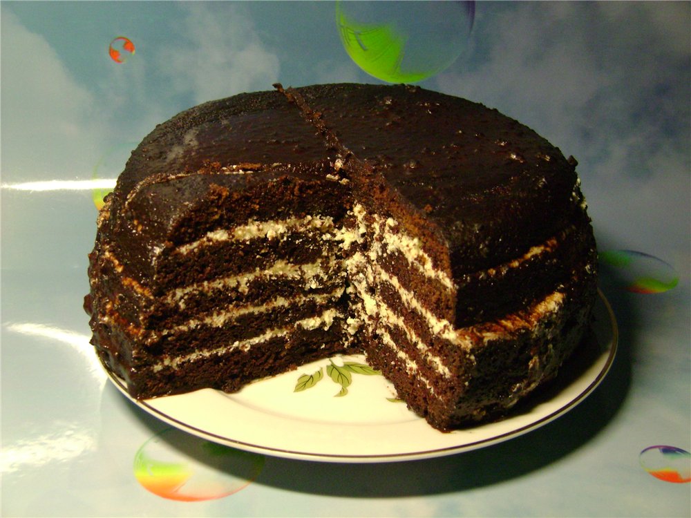 Chocolate cake on boiling water