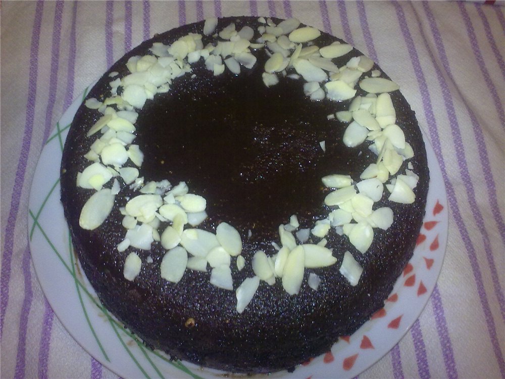 Chocolate-impregnated chocolate cake