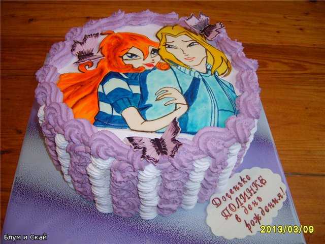 Mga cake na may mga engkanto batay sa cartoon Winx at iba pa