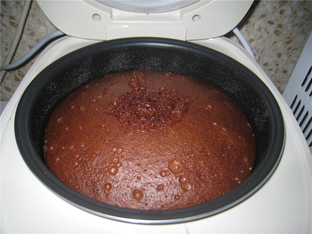 Chocolate cake on boiling water