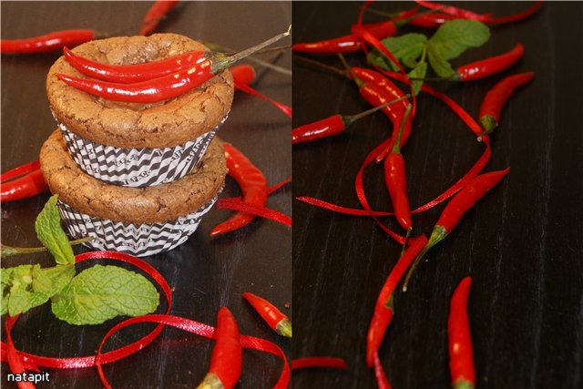 Natte chocolademuffins met chili.