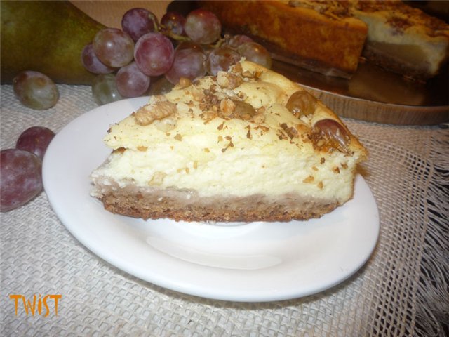 Vla cheesecake met peren en druiven